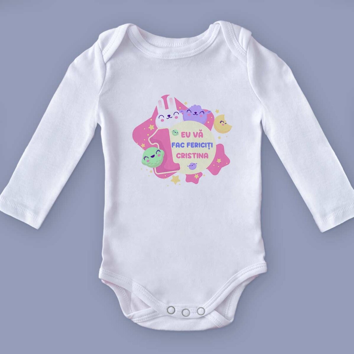 Personalised baby bodysuit with message - 1st birthday