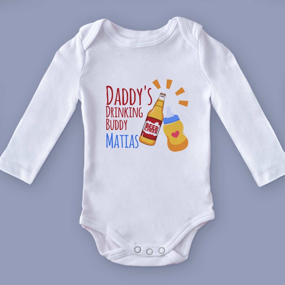 Personalised baby bodysuit with message - Drinking buddy