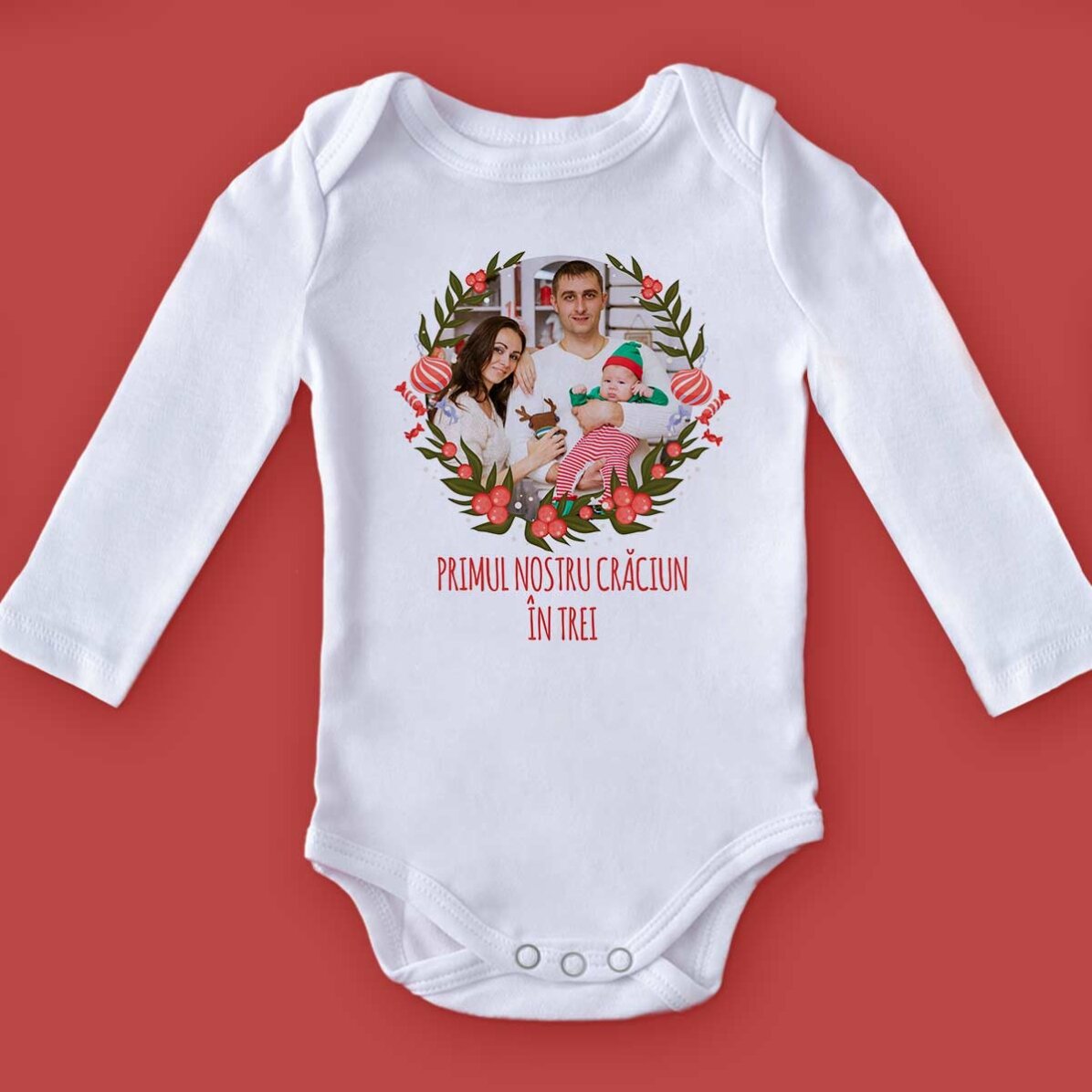 Gepersonaliseerd kinderpakje met foto en tekst - Eerste Kerstmis