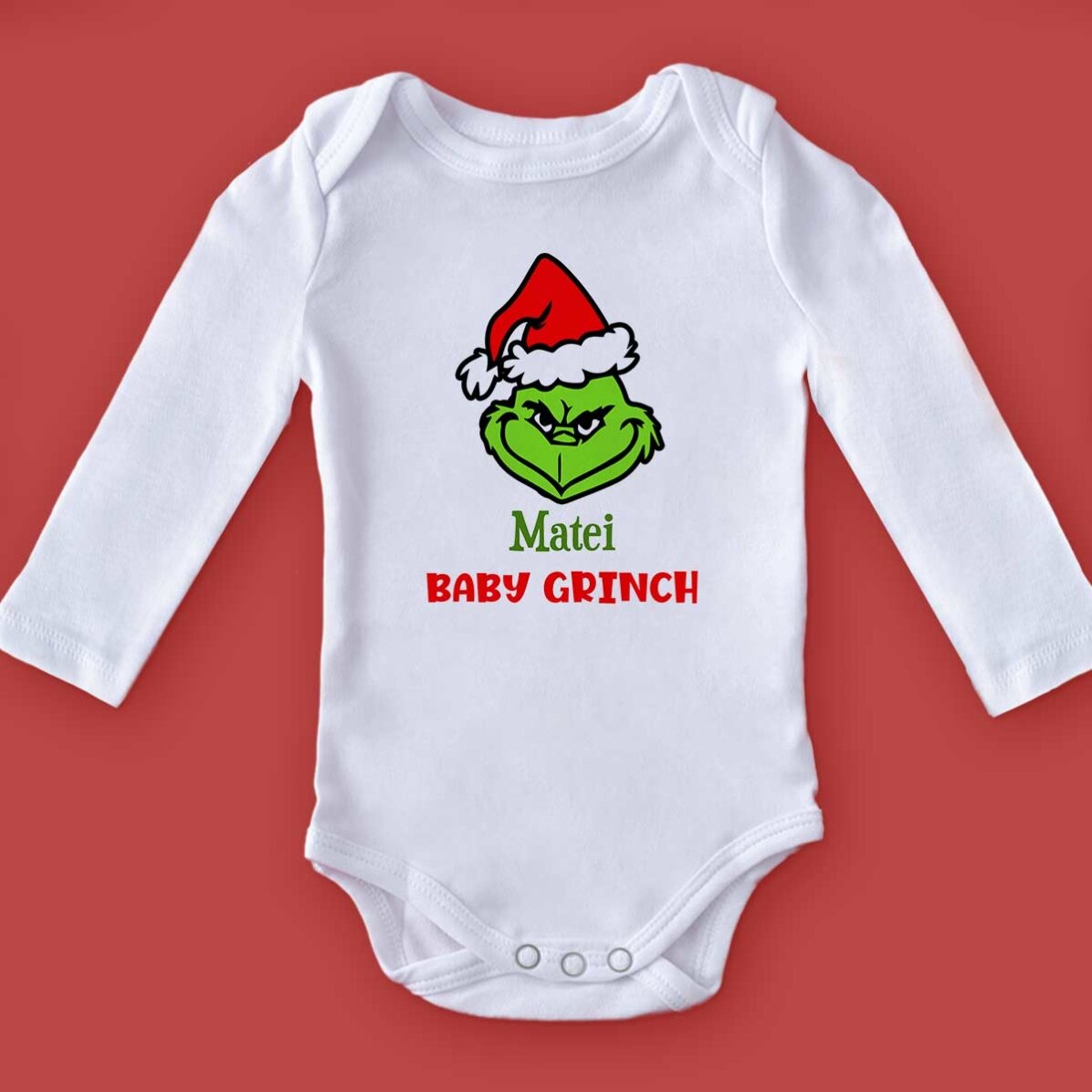 Personalised baby bodysuit with text - Grinch