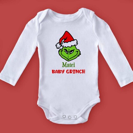 Personalised baby bodysuit with text - Grinch
