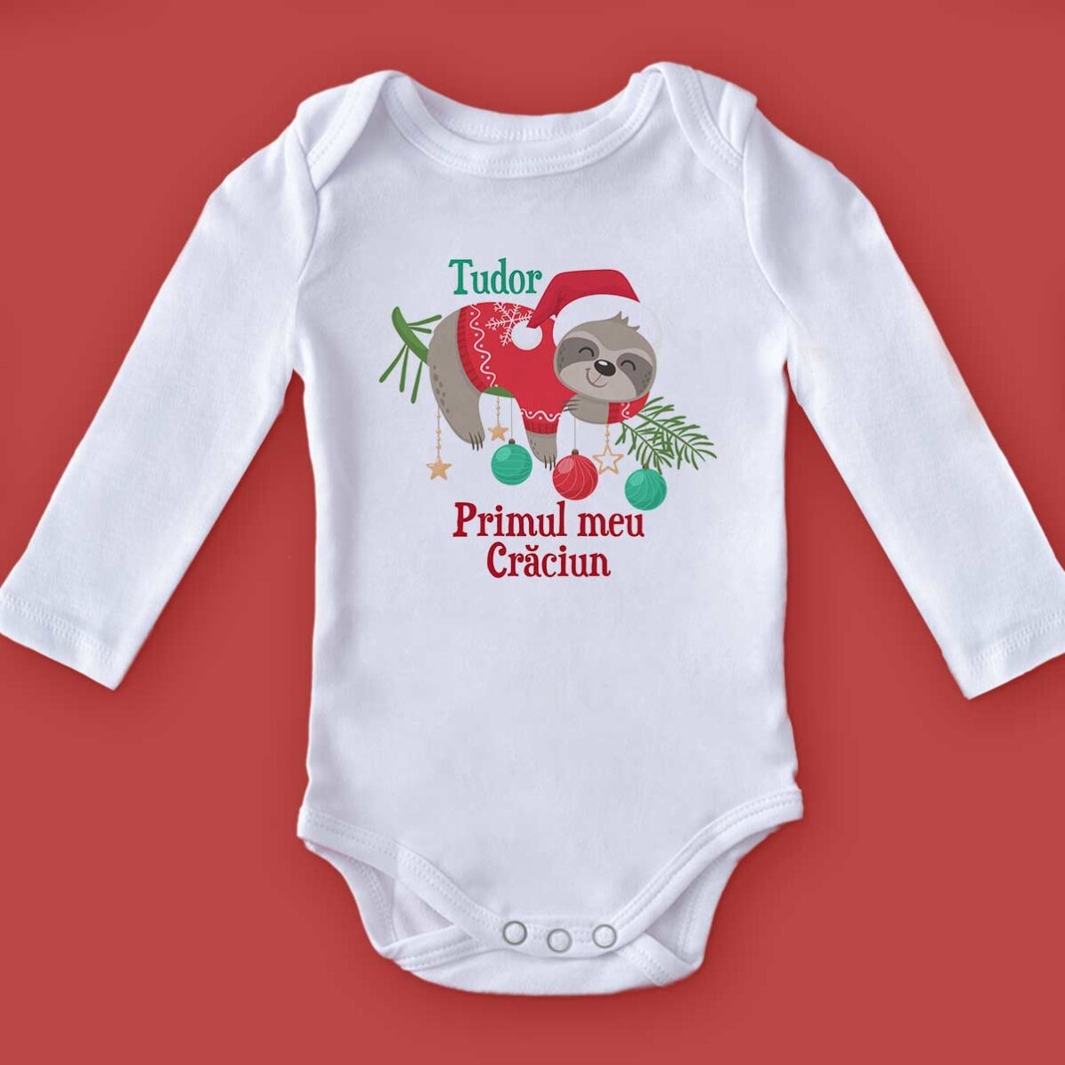 Personalised baby bodysuit with text - Lenes de Craciun