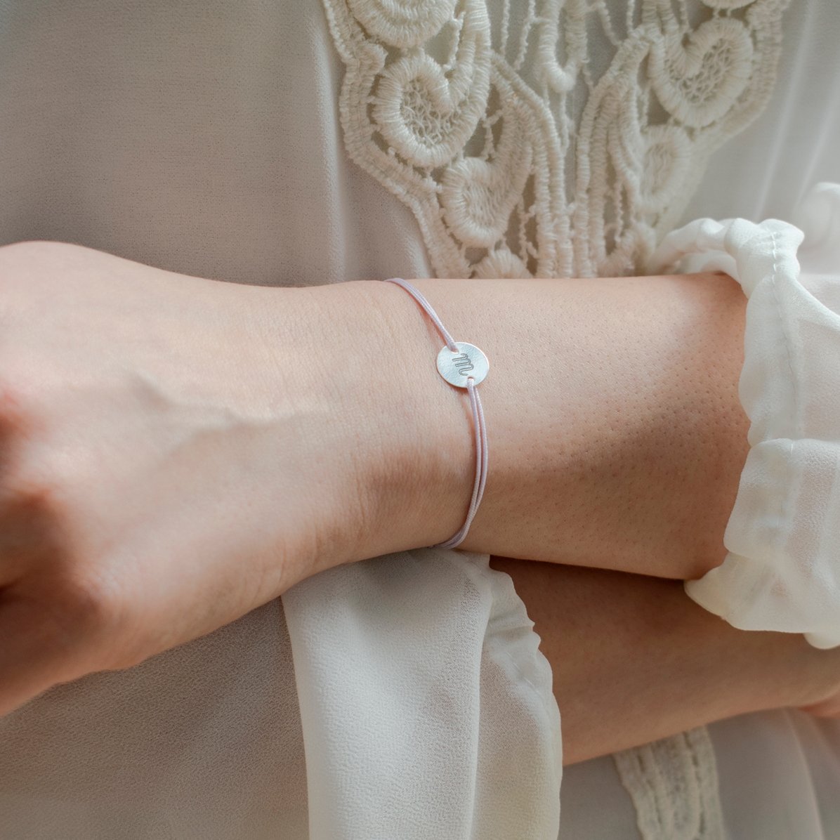 Personalised cord bracelet - 10 mm bead - 925 silver - initial model