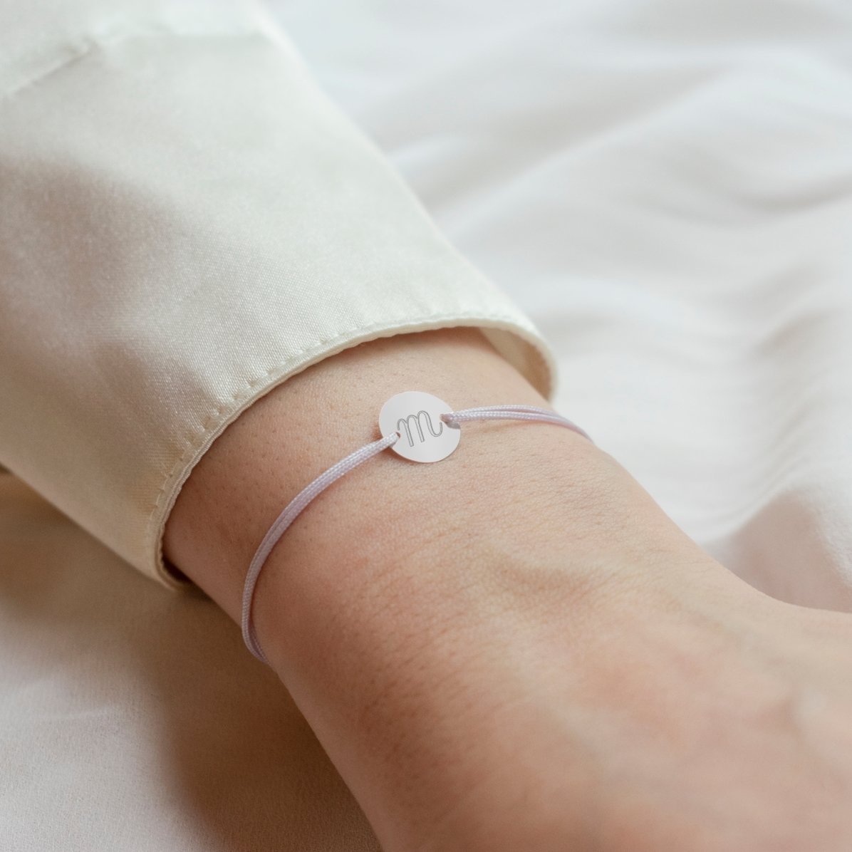 Personalised cord bracelet - 10 mm bead - 925 silver - initial model