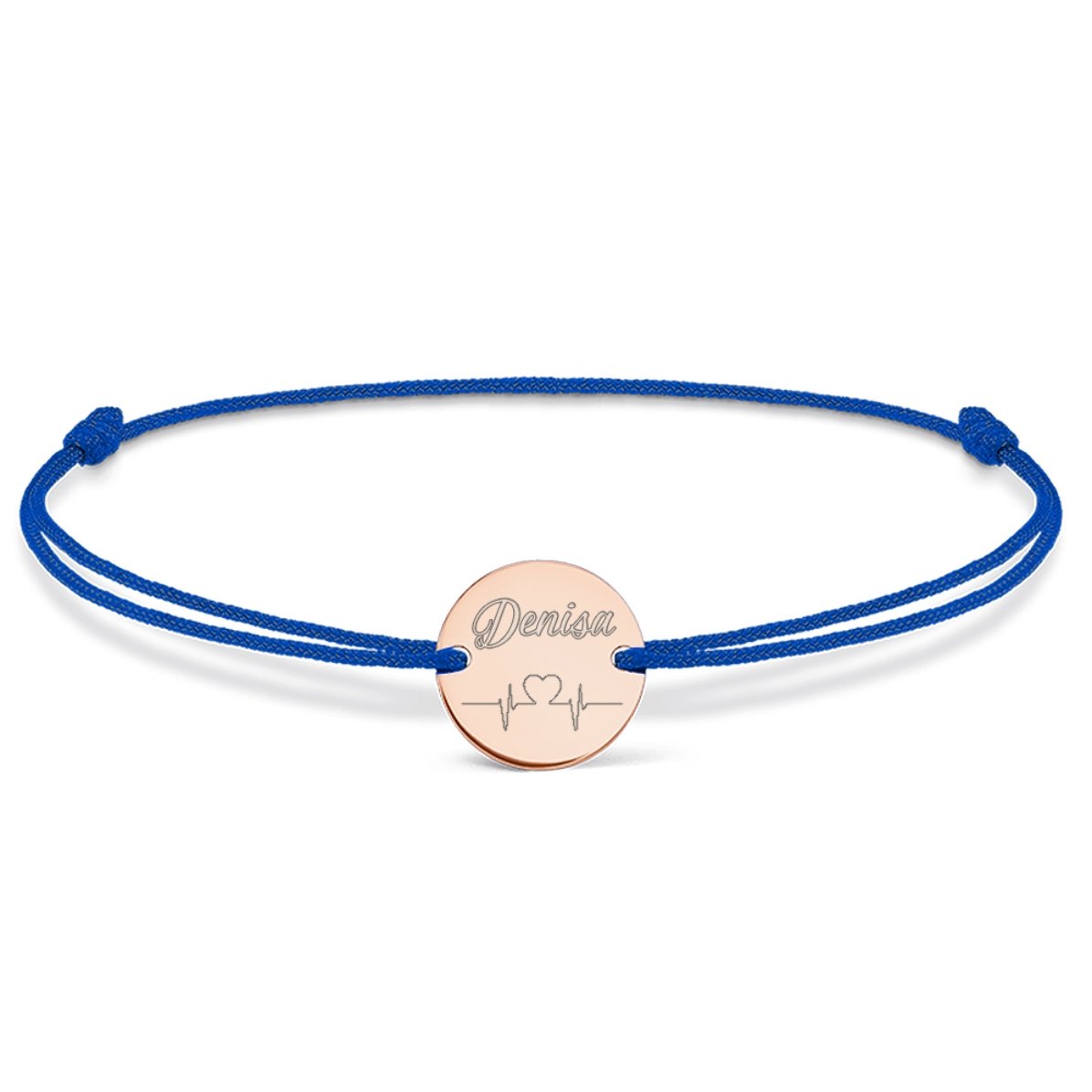 Personalised cord bracelet - 14mm bead - 925 silver - heart beat model