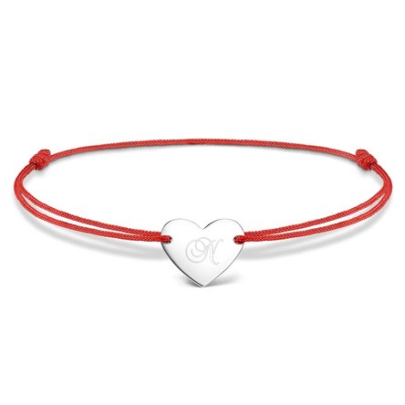 Personalised cord bracelet - heart 12x10 mm - 925 silver - initial model 3