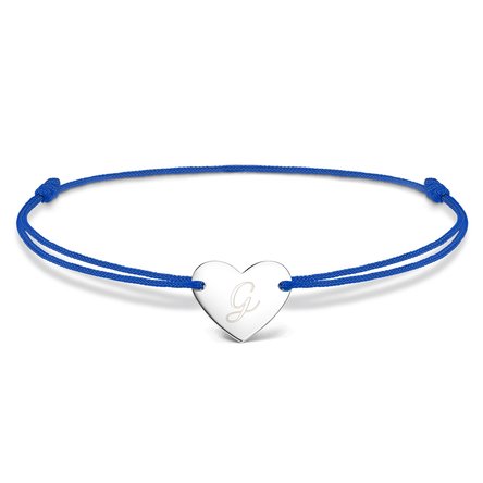 Personalised cord bracelet - heart 12x10 mm - 925 silver - initial model