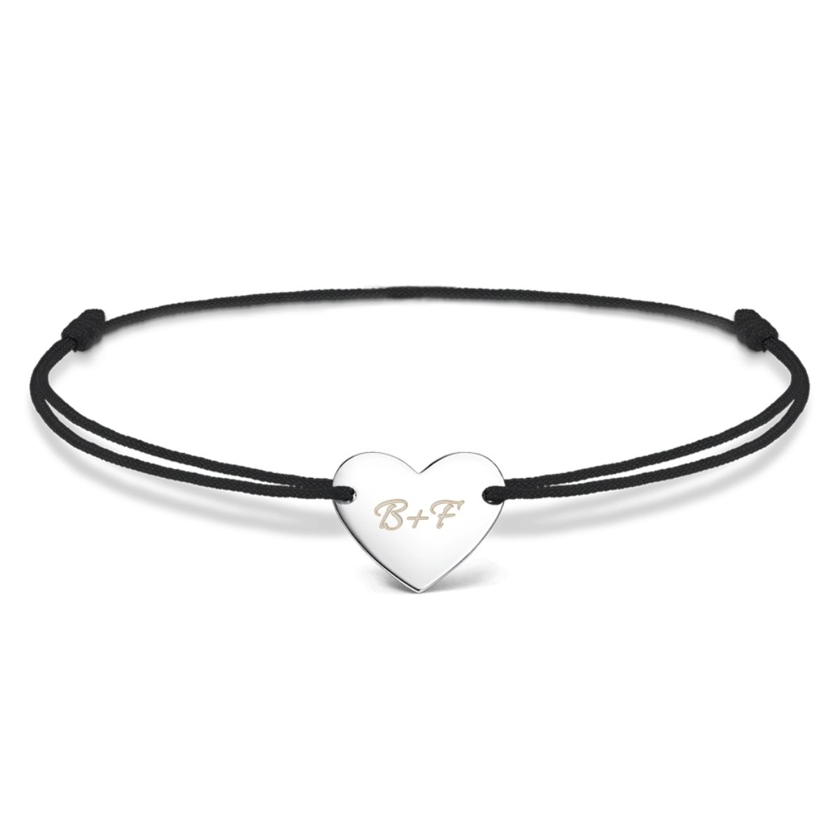 Personalised cord bracelet - heart 12x10 mm - 925 silver - You and Me model 2
