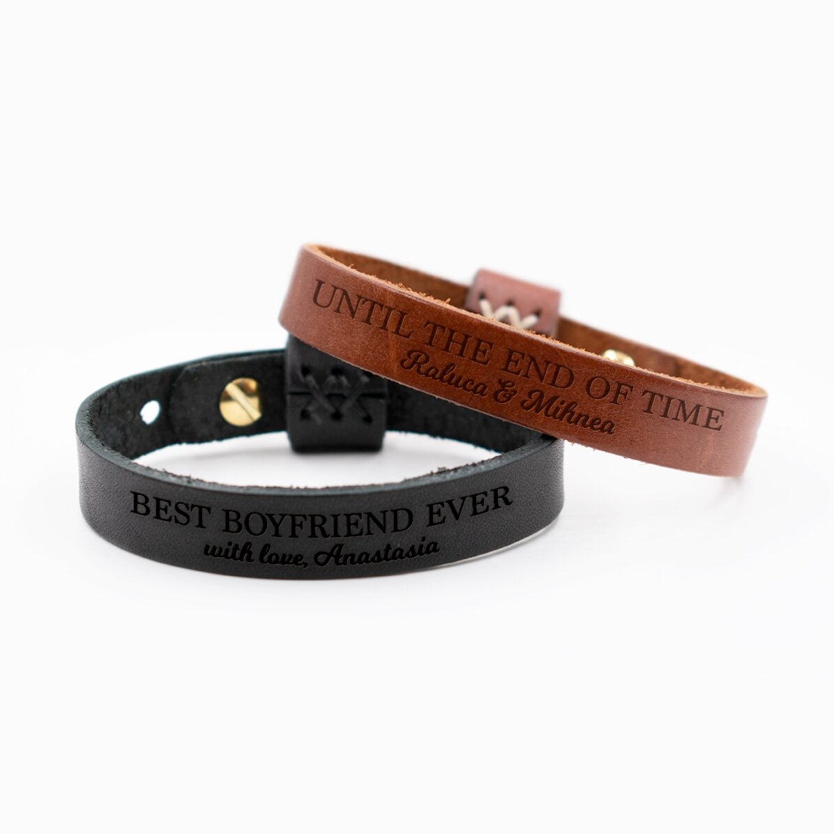 Gepersonaliseerde leren armband met tekst - With love