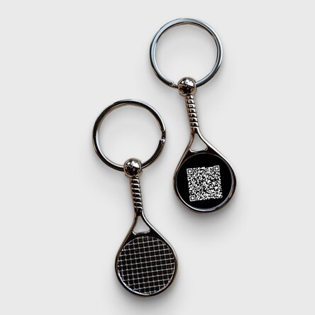 Personalised tennis racket keyring with QR code - Add contact