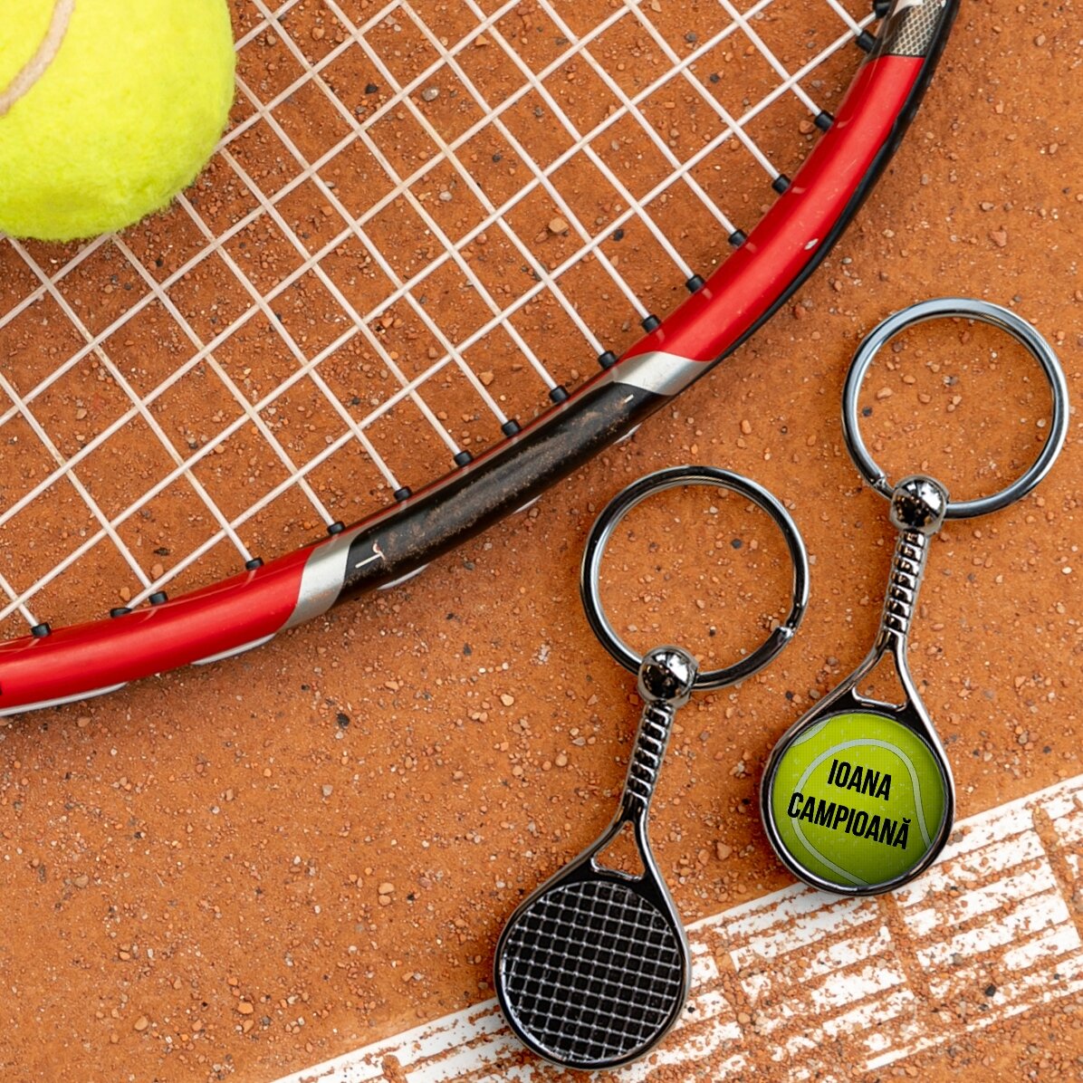 Personalised tennis racket keyring with text - Champion