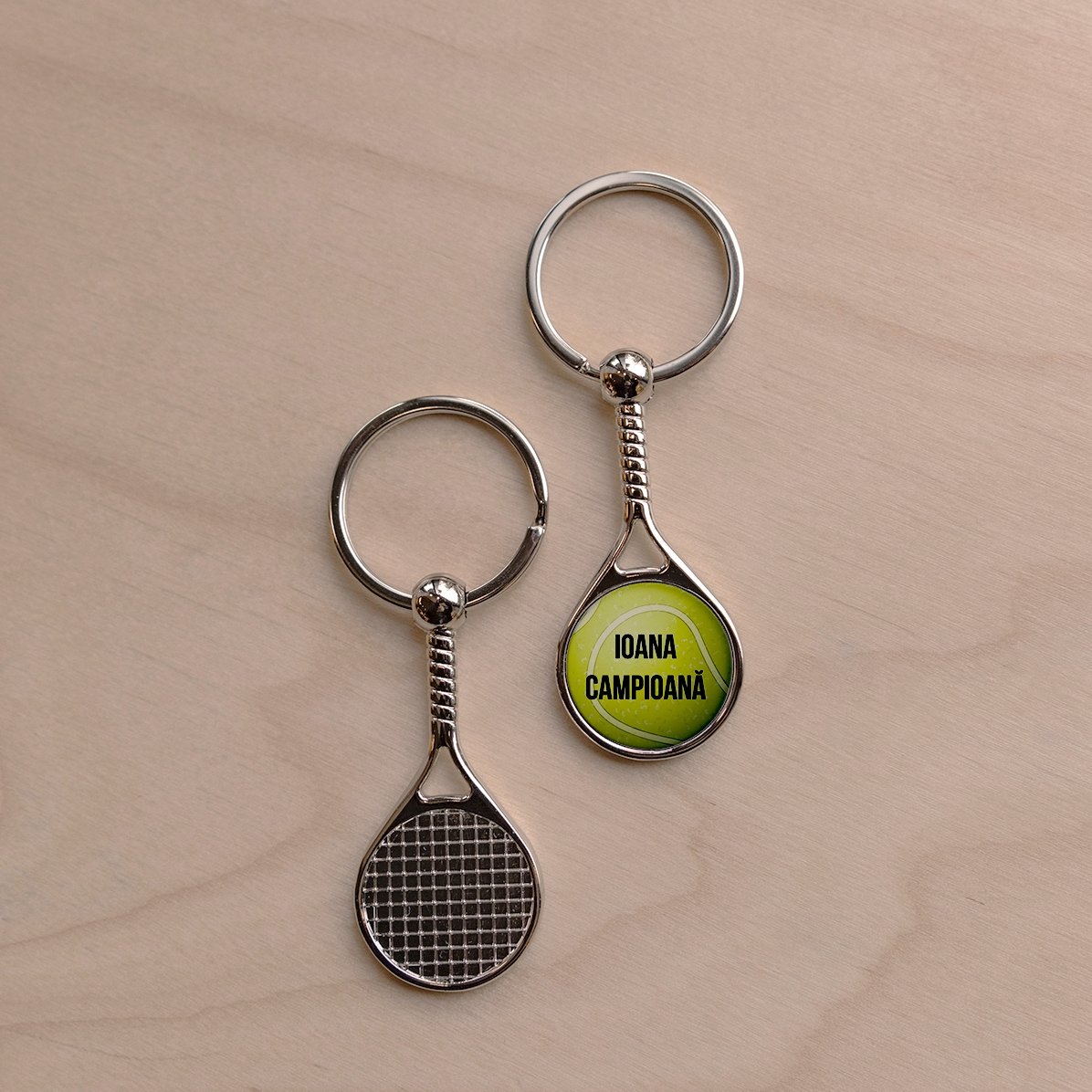 Personalised tennis racket keyring with text - Champion