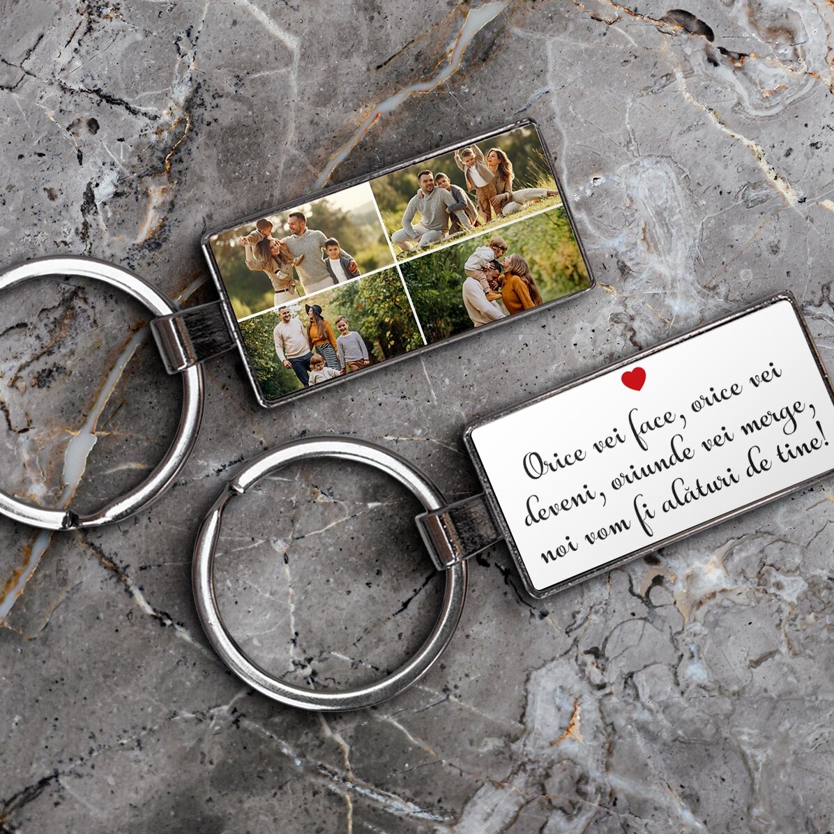 Gepersonaliseerde sleutelhanger met 4 foto’s en tekst