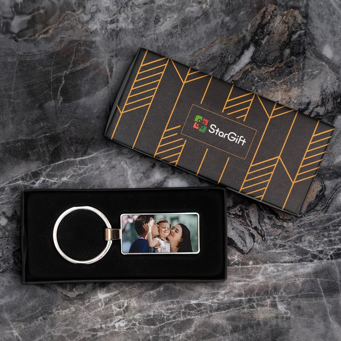 Gepersonaliseerde sleutelhanger met een foto en een boodschap