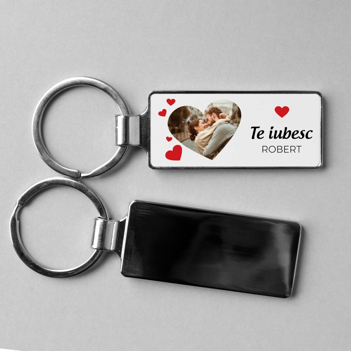 Gepersonaliseerde sleutelhanger met een foto en tekst - Hearts
