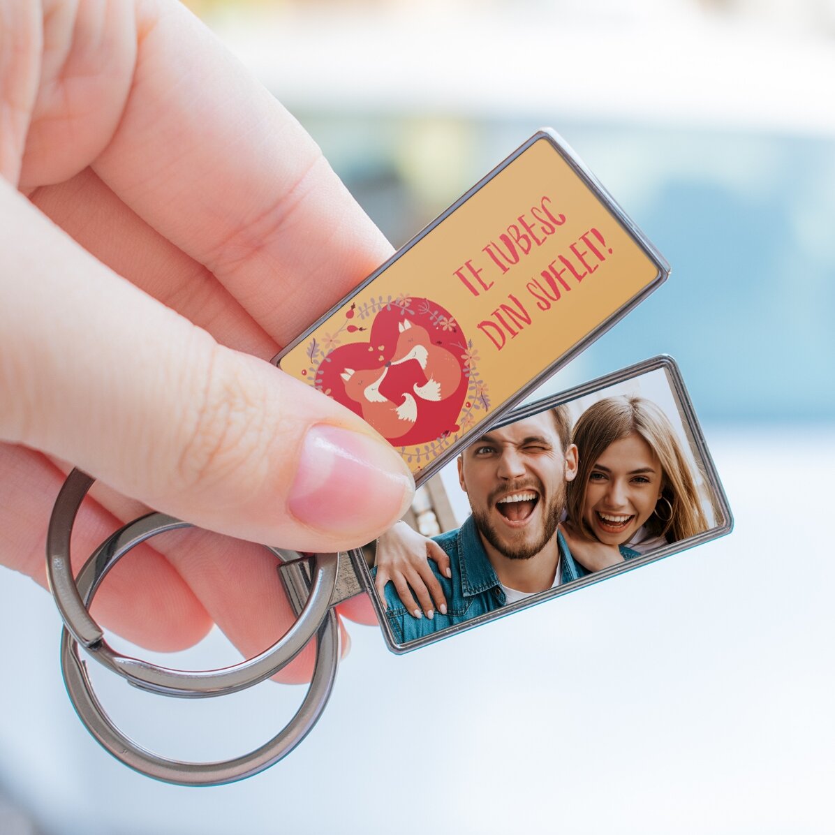 Gepersonaliseerde sleutelhanger met een foto en tekst - Vulpite