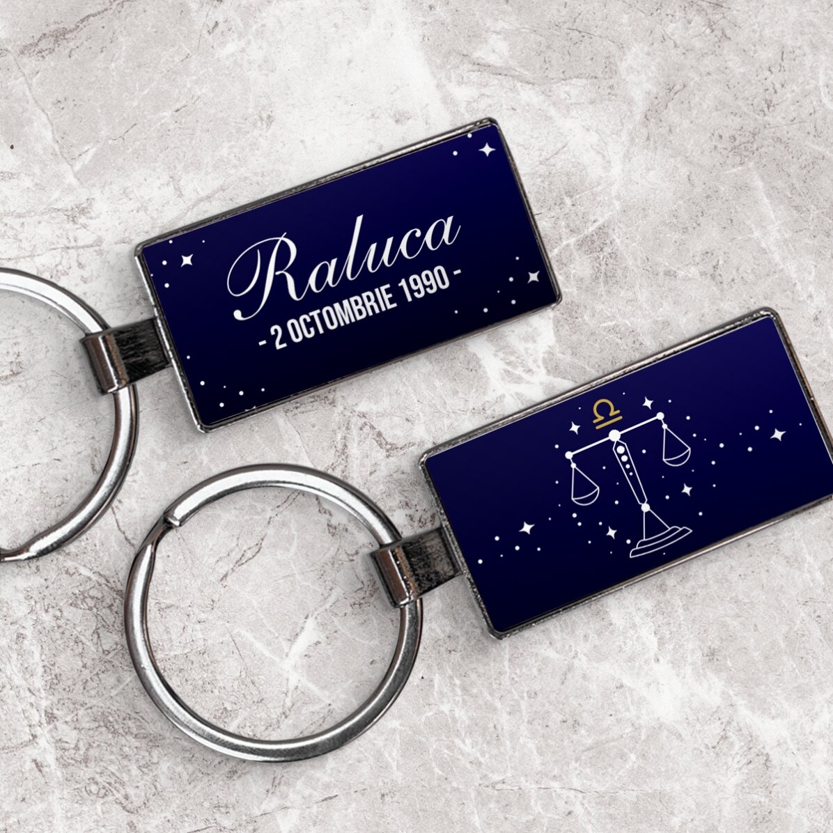 Personalised keyring with text and zodiac sign - Libra