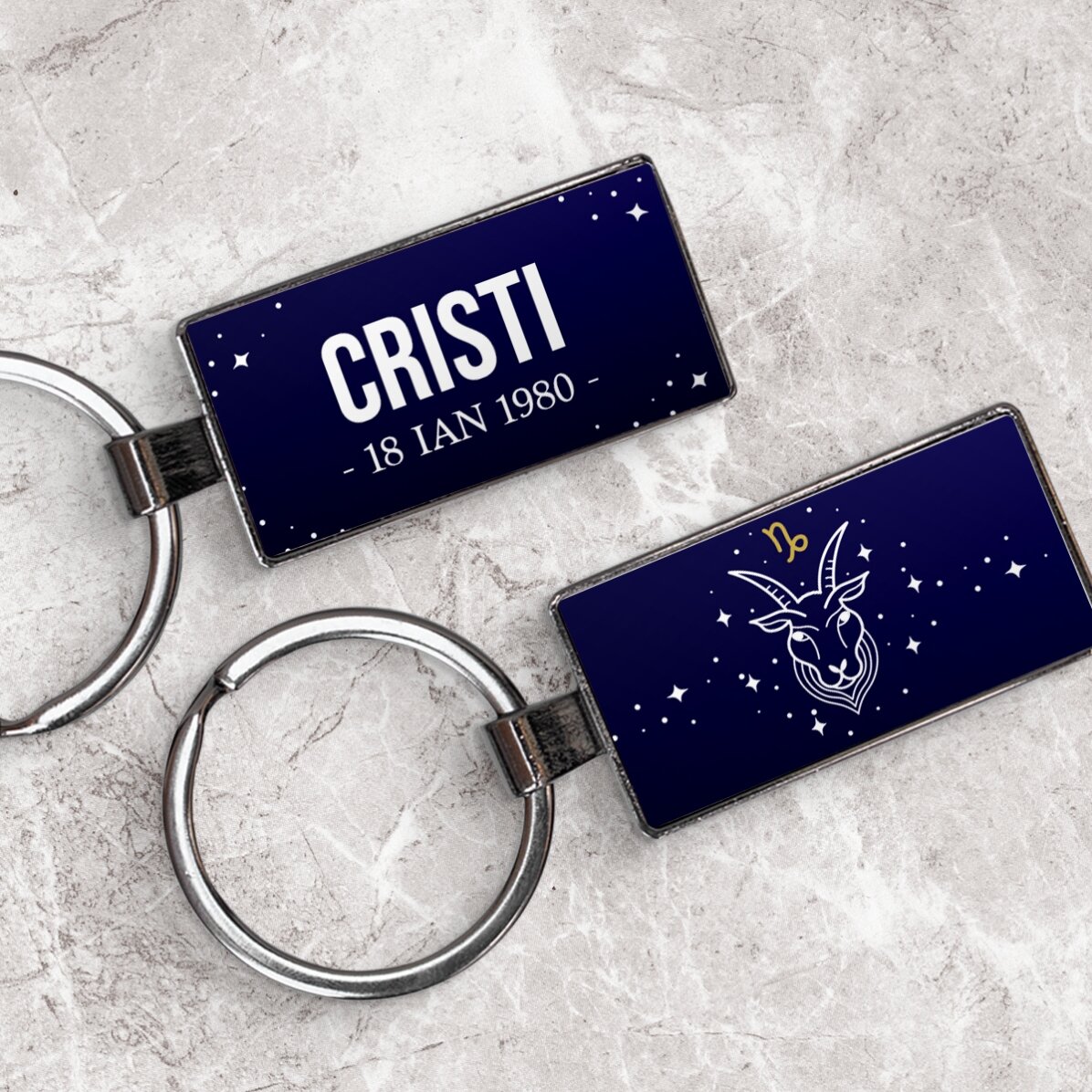 Gepersonaliseerde sleutelhanger met tekst en sterrenbeeld - Steenbok