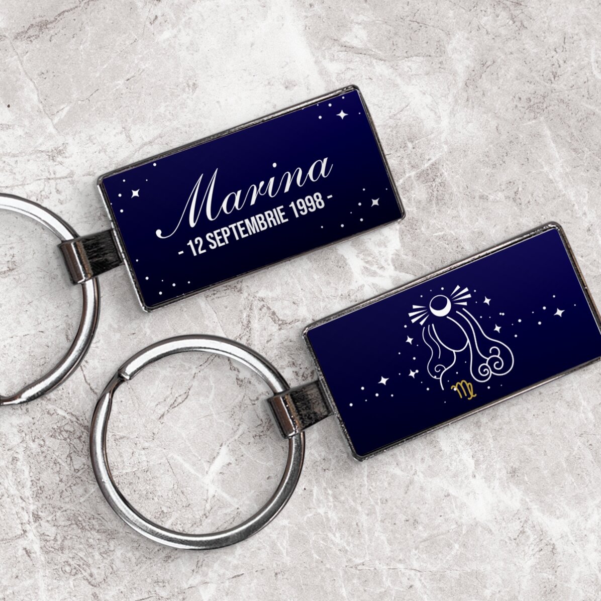 Gepersonaliseerde sleutelhanger met tekst en sterrenbeeld - Maagd