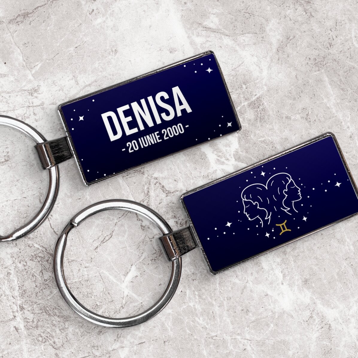 Personalised keyring with text and zodiac sign - Gemini