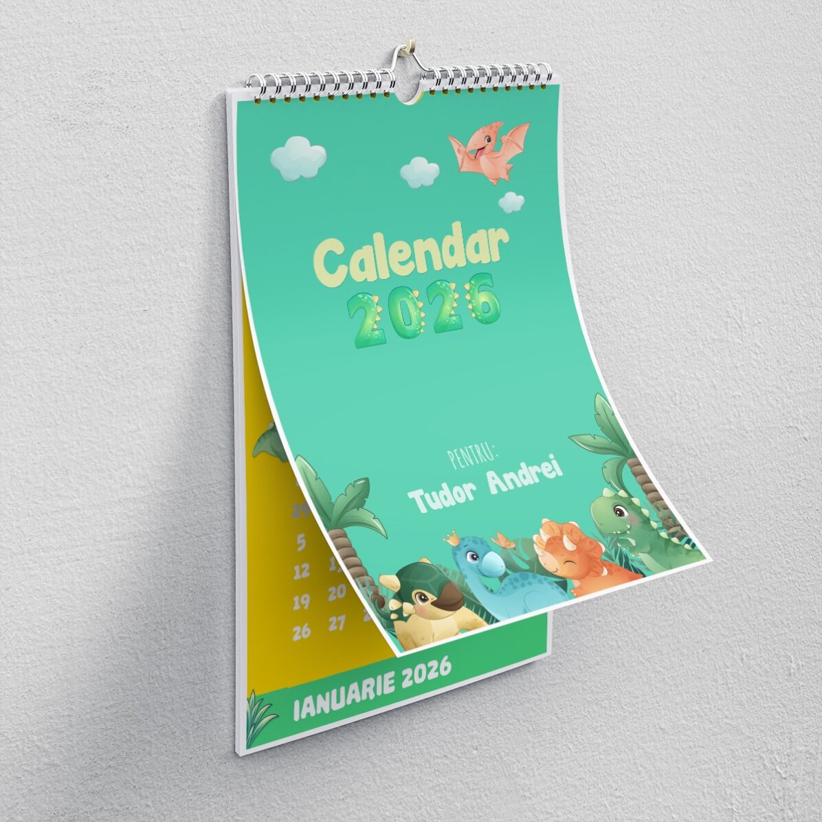 Gepersonaliseerde kalender voor kinderen met foto’s en tekst - Dino
