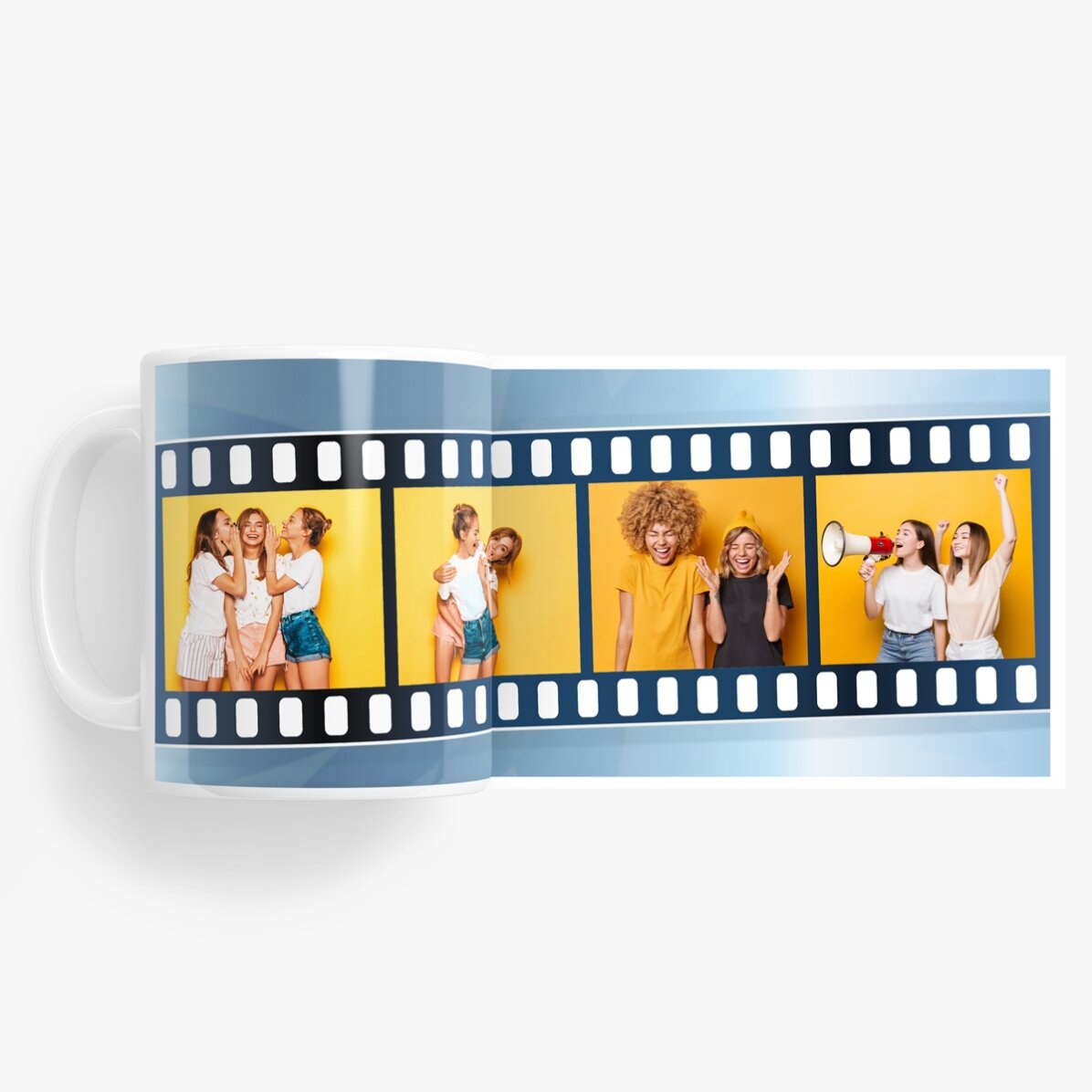 Gepersonaliseerde mok met 4 foto’s in de vorm van een filmrolletje