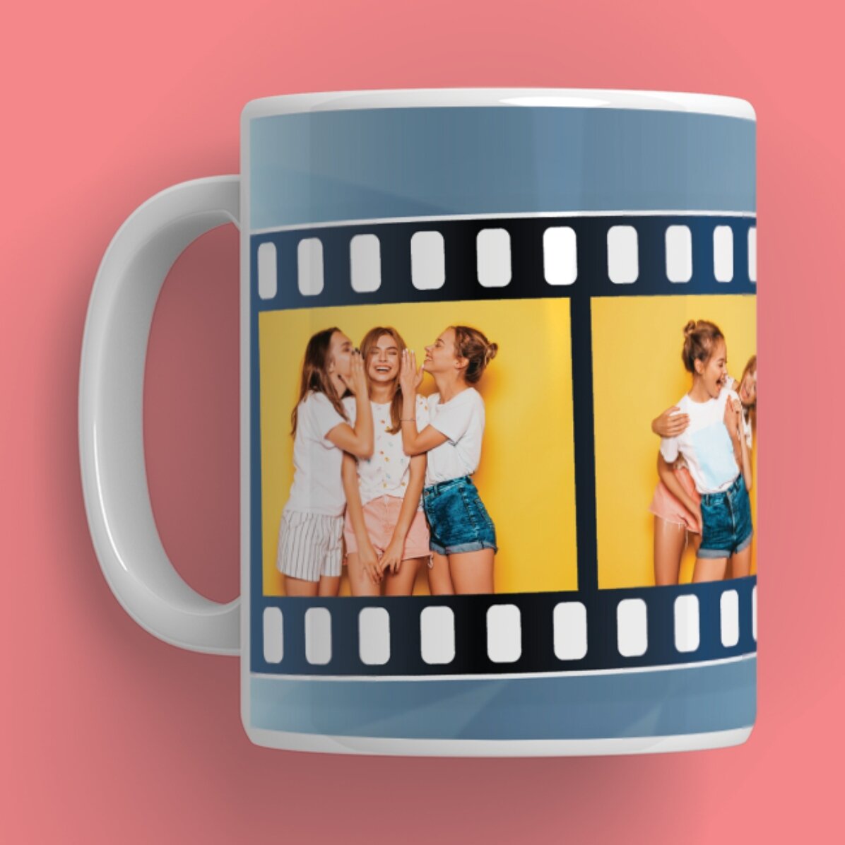 Gepersonaliseerde mok met 4 foto’s in de vorm van een filmrolletje