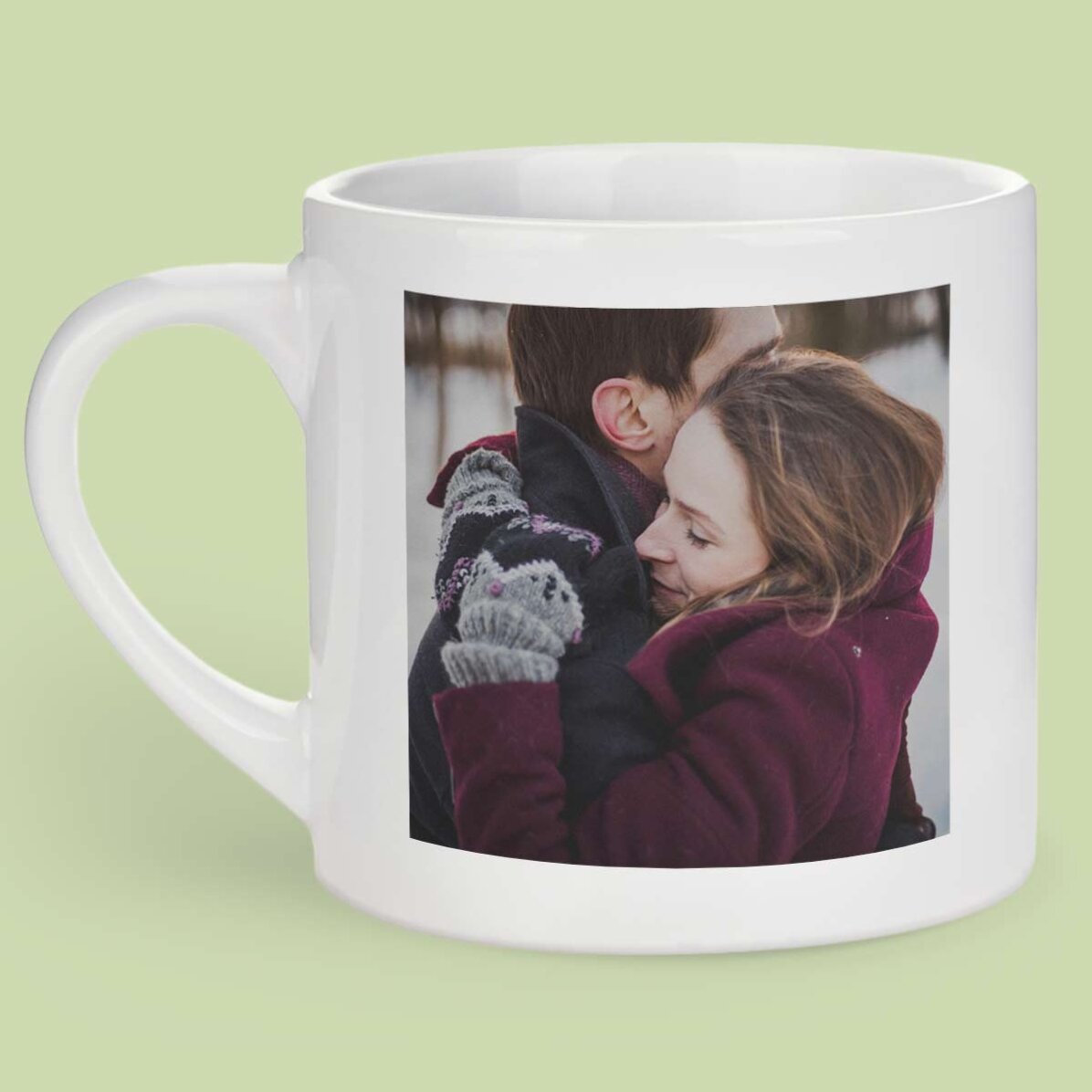 Gepersonaliseerde espressokop met een foto en tekst