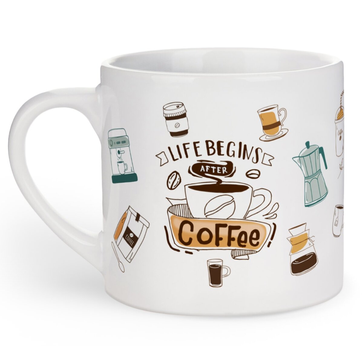 Gepersonaliseerde espressokop met tekst - Life begins after coffee