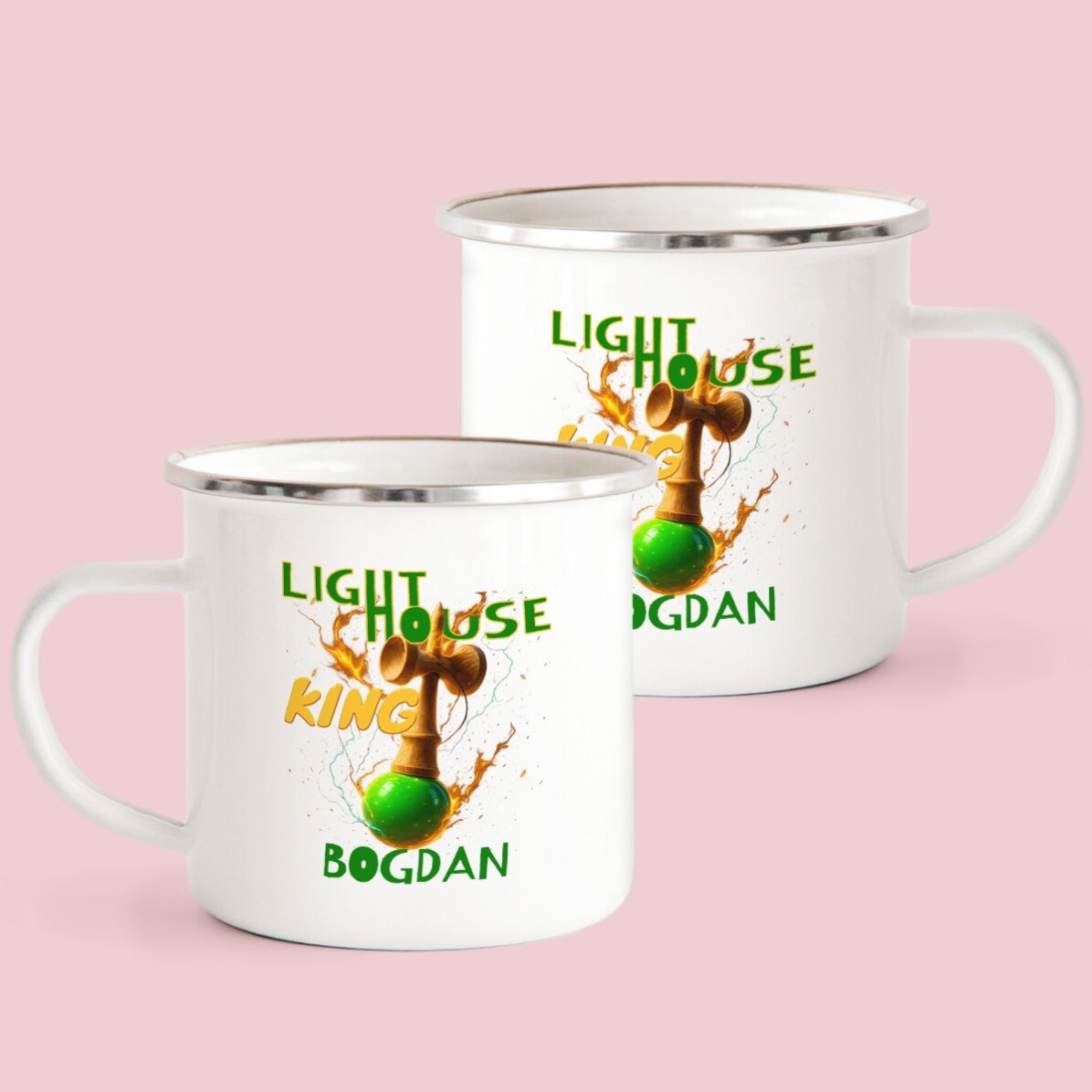 Enamelled metal mug with name for children - Lighthouse King