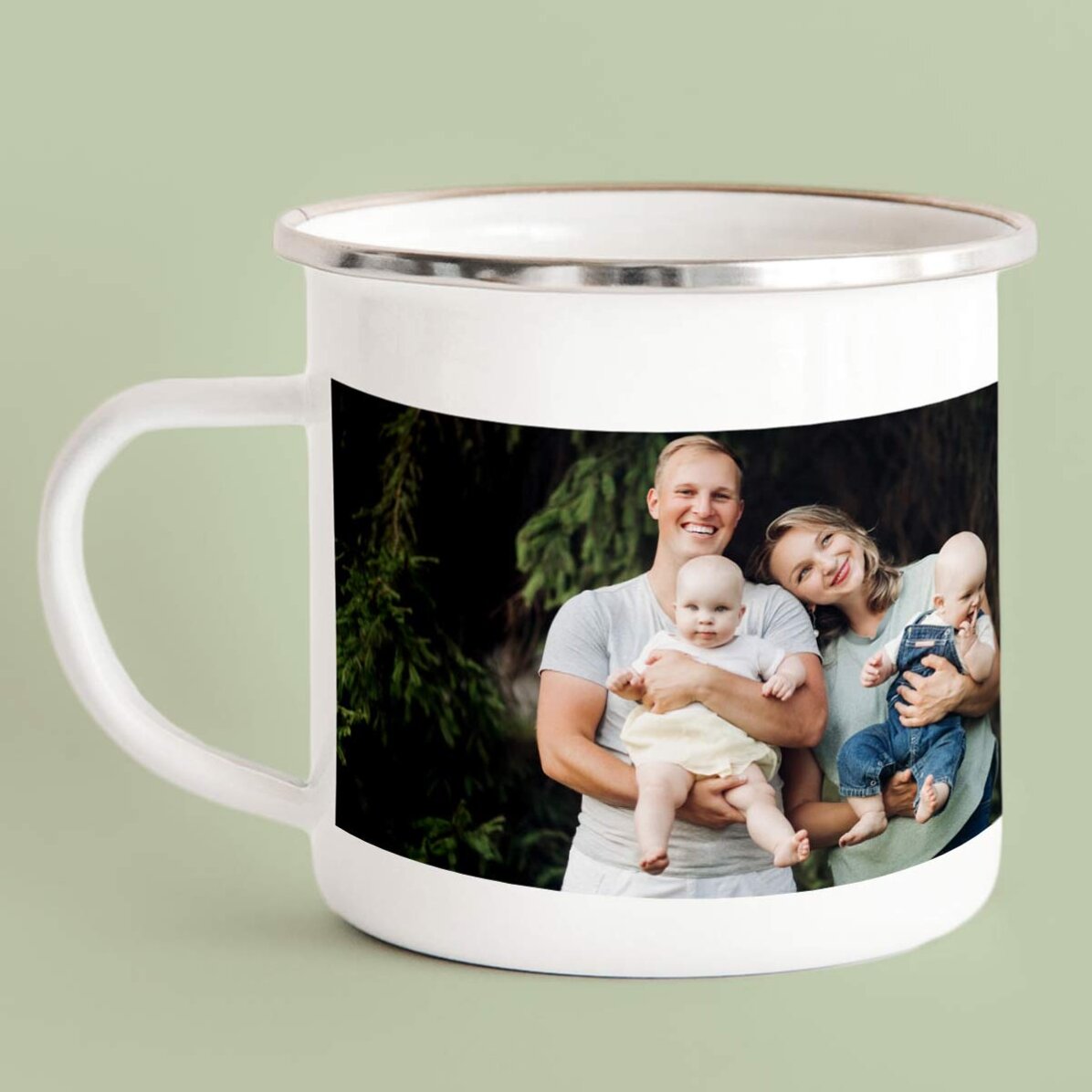 Op maat gemaakte geëmailleerde metalen beker met een foto in liggend formaat