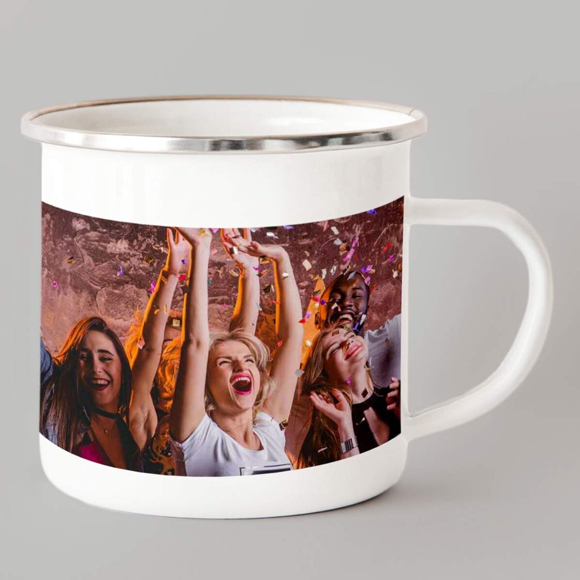Op maat gemaakte geëmailleerde metalen beker met een foto in liggend formaat