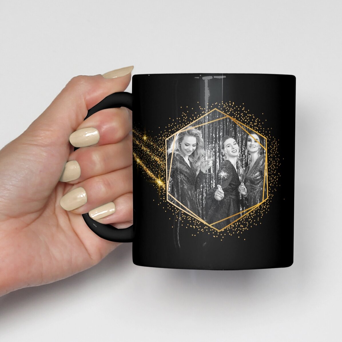 Personalised black mug with 2 photos