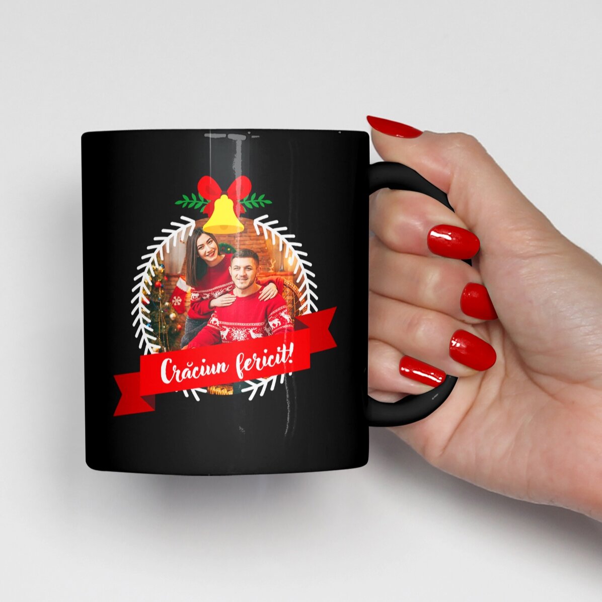 Gepersonaliseerde zwarte mok met foto en tekst - Merry Christmas