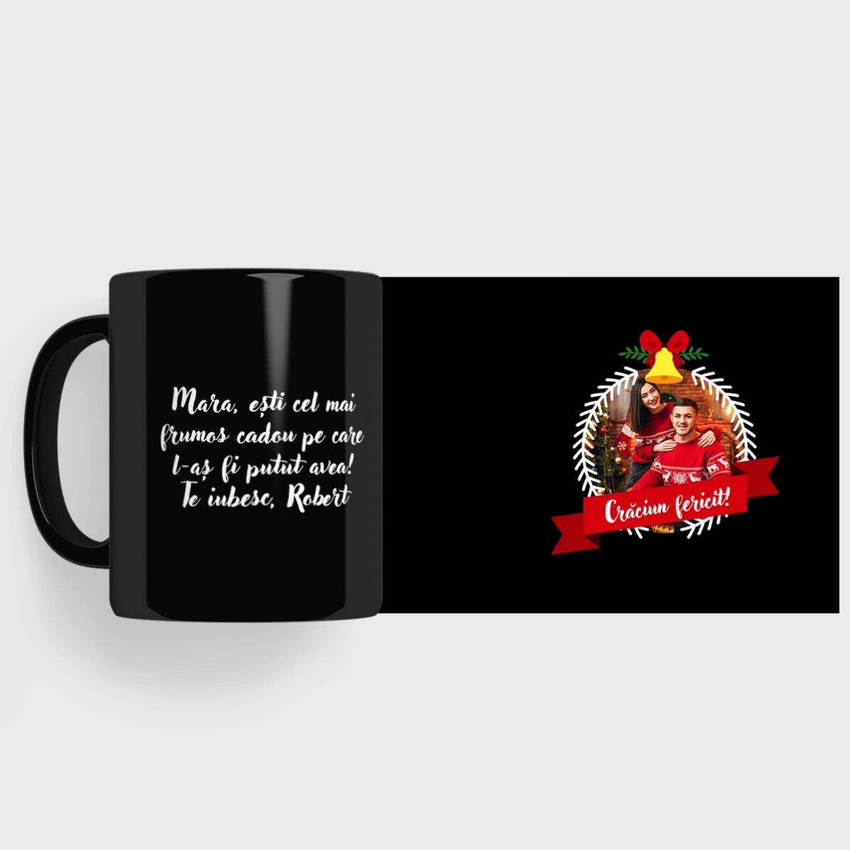 Gepersonaliseerde zwarte mok met foto en tekst - Merry Christmas
