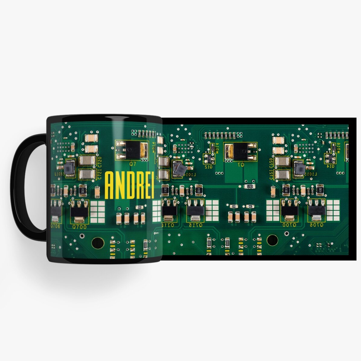 Gepersonaliseerde zwarte beker met tekst voor elektronicaliefhebbers - Motherboard