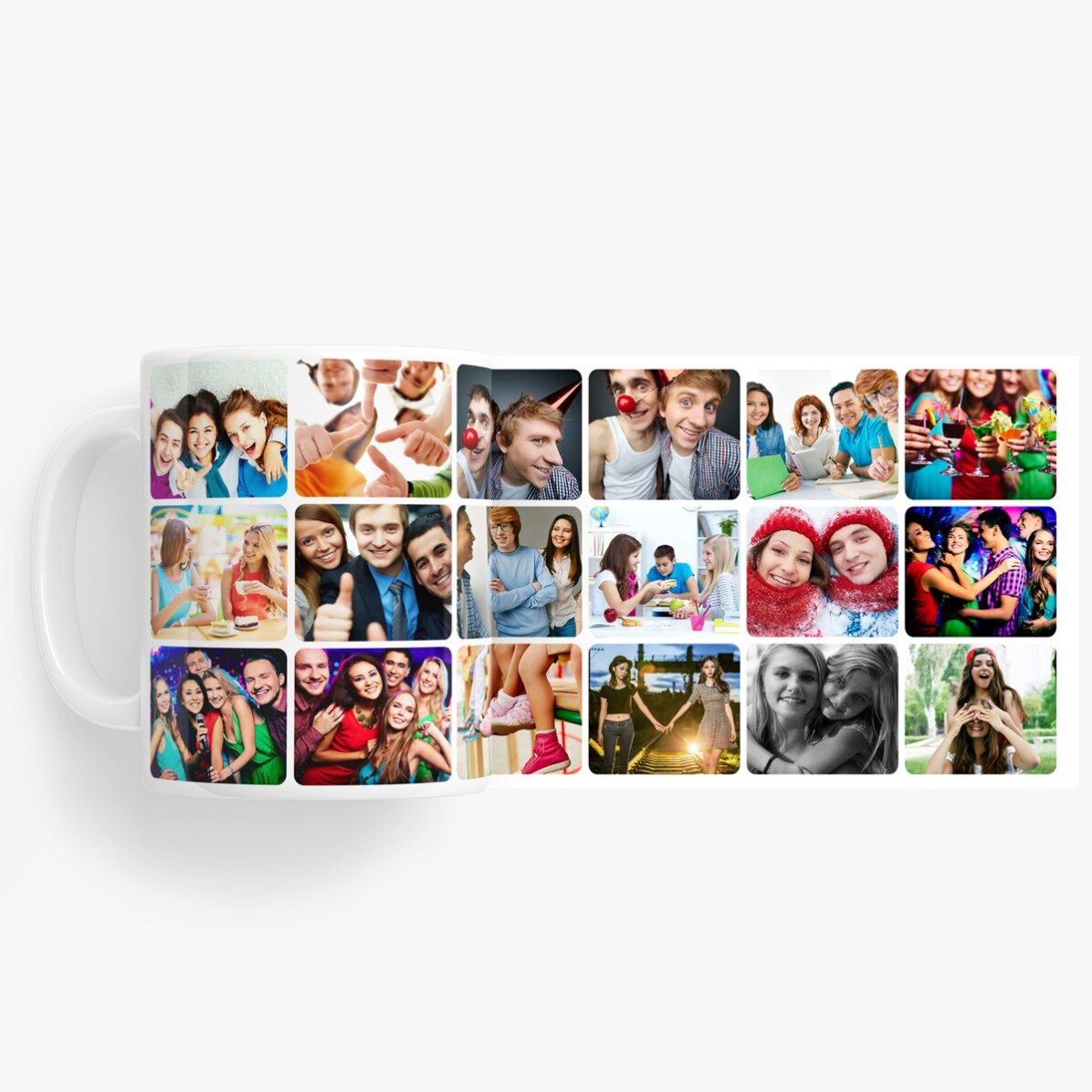 Gepersonaliseerde mok met een collage van 18 foto