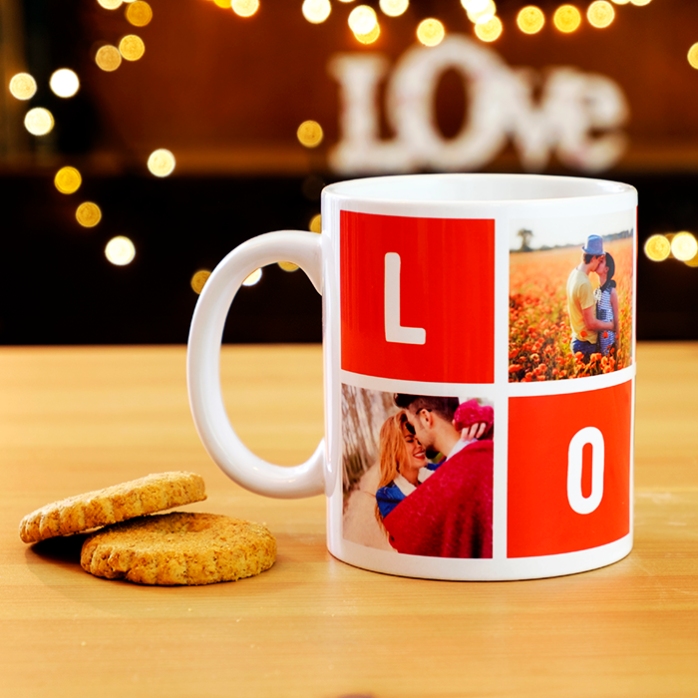 Gepersonaliseerde beker met 4 ‘love’-foto’s