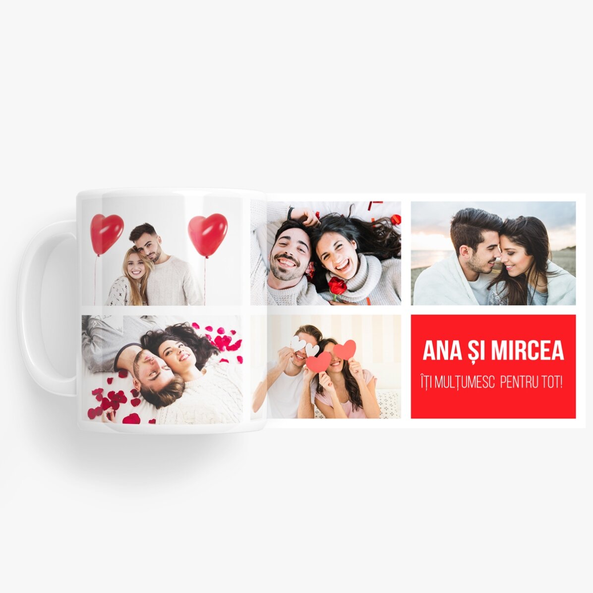 Gepersonaliseerde mok met 5 foto’s en tekst
