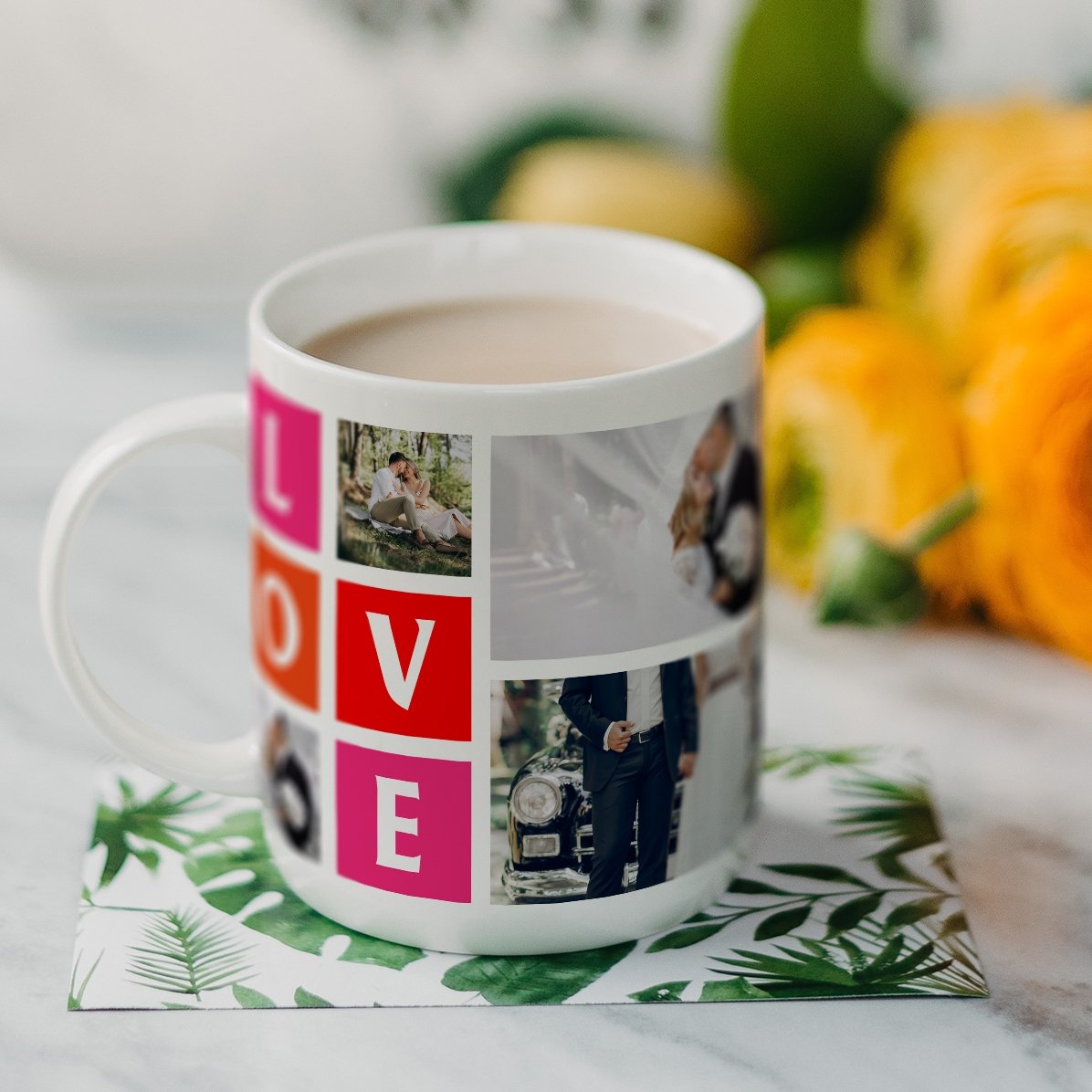 Gepersonaliseerde mok met 6 ‘love’-foto’s