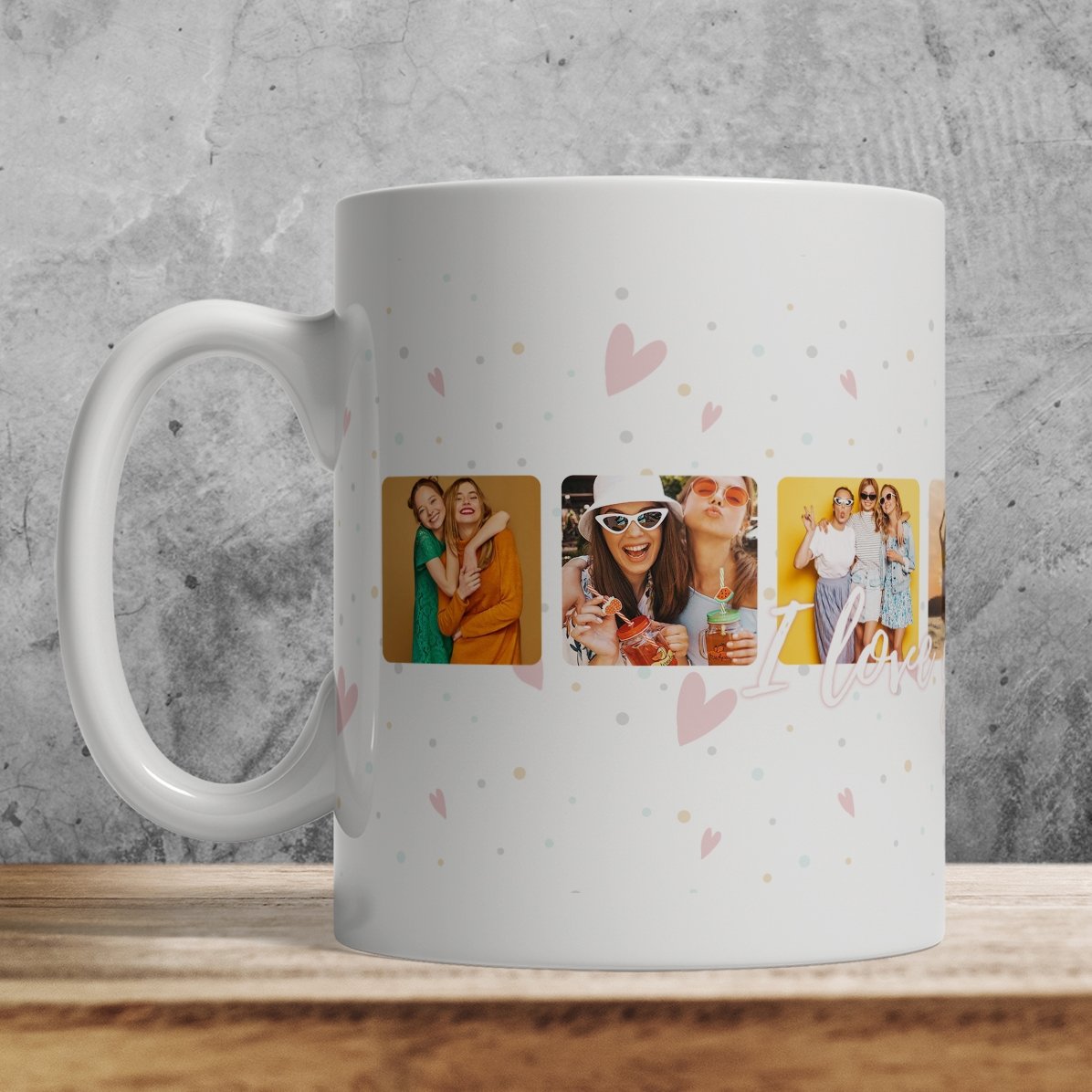 Personalised mug with 6 square photos and "I love you" text - Celebrate love