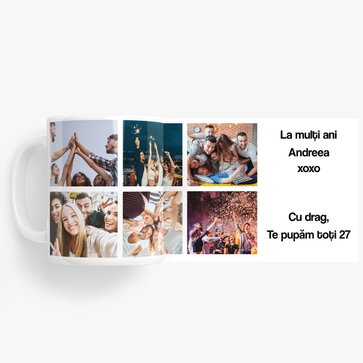 Personalised mug with 6 photos and message