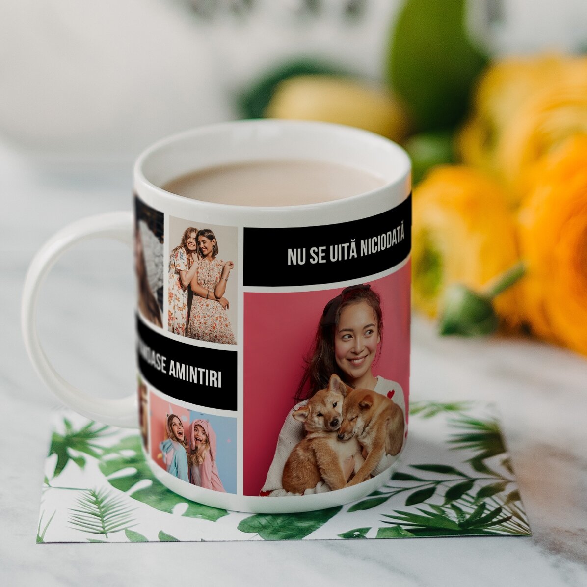 Gepersonaliseerde mok met 8 foto’s en tekst – De mooiste herinneringen