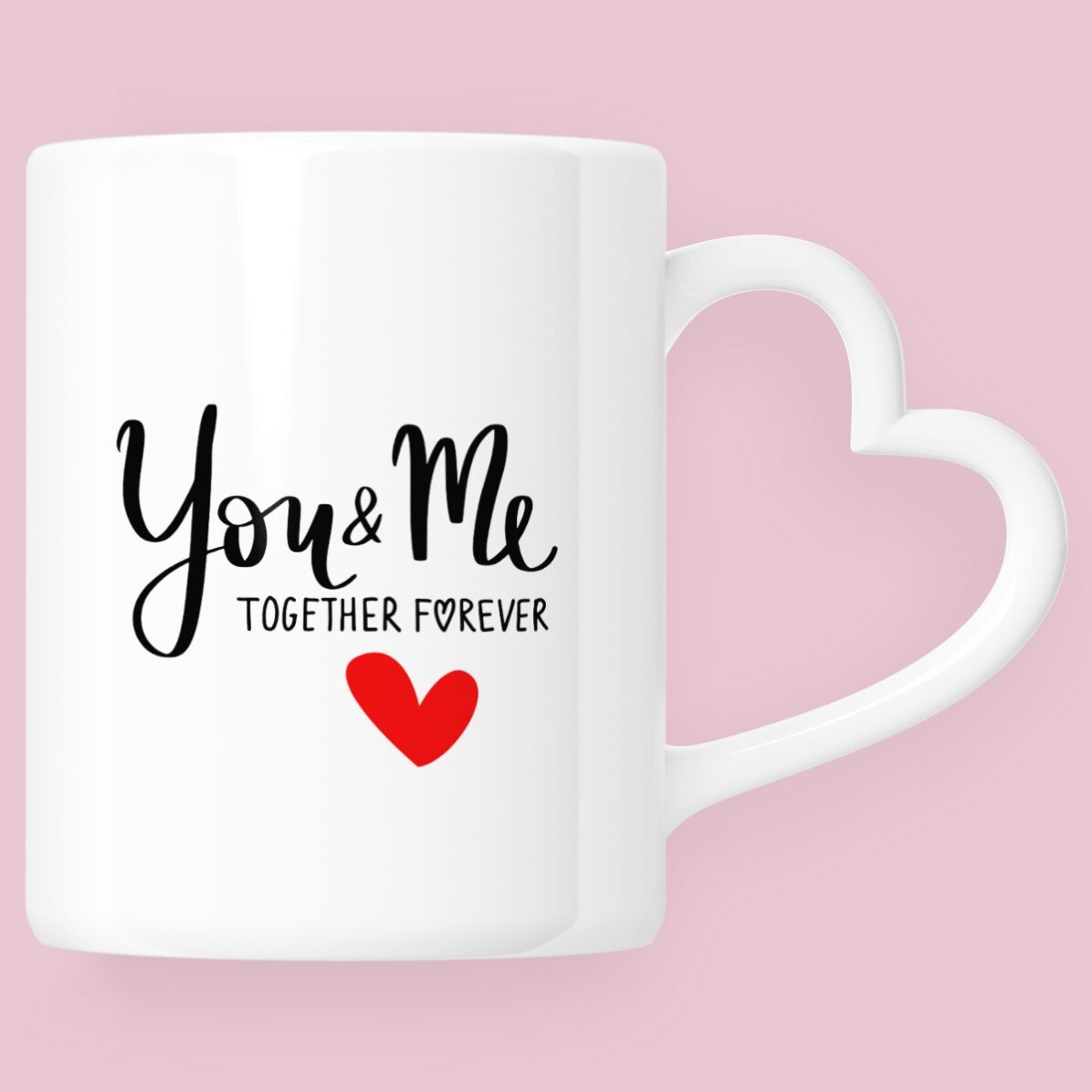 Gepersonaliseerde beker met een foto en tekst - You&Me - model met hartvormig handvat
