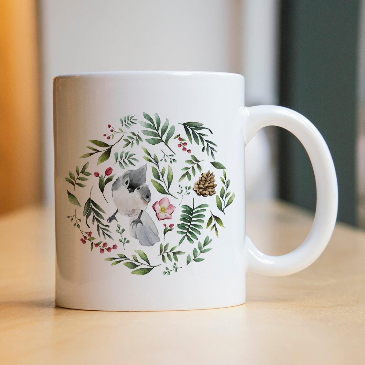 Gepersonaliseerde mok met vogel voor haar – kerstmodel