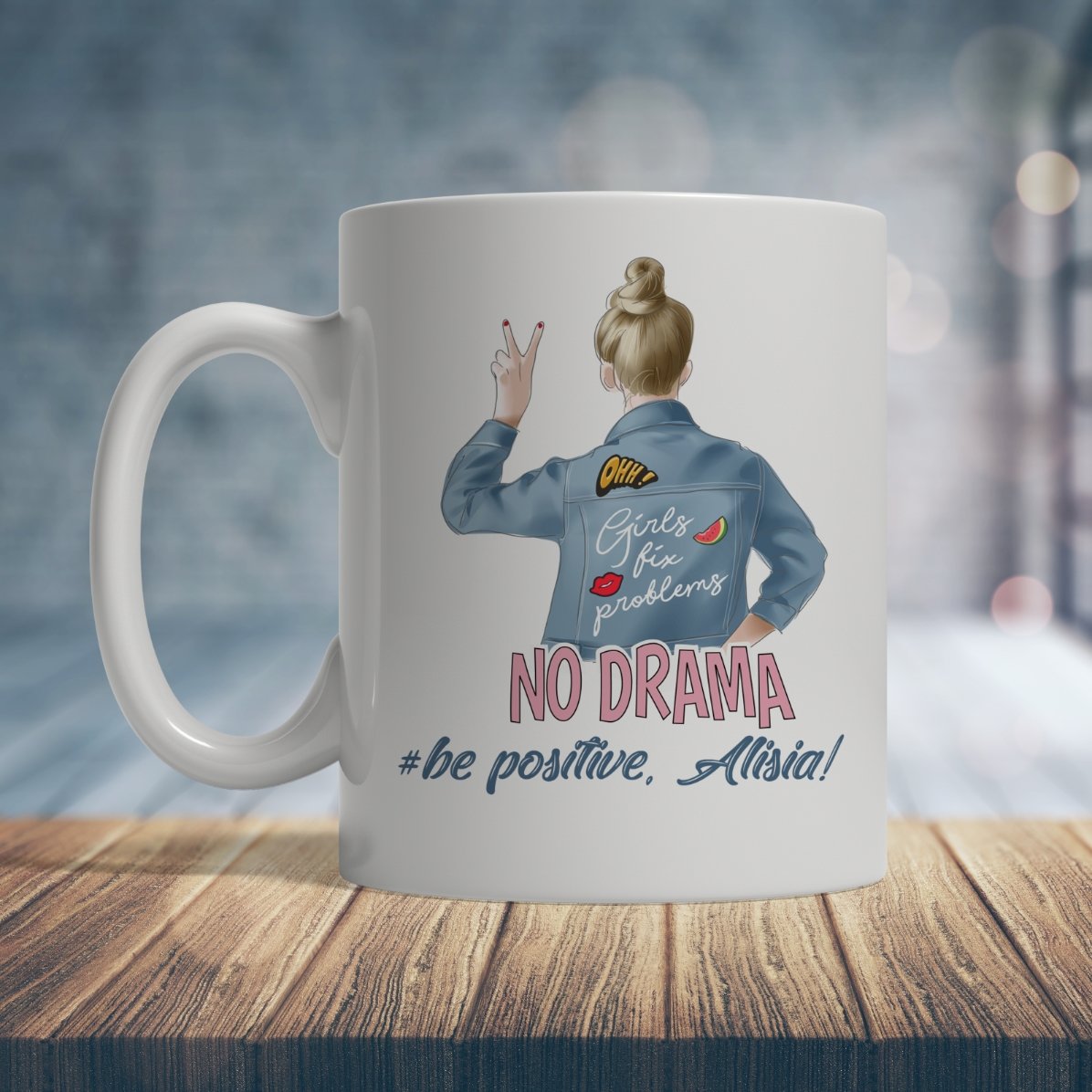 Gepersonaliseerde mok met tekst - No drama