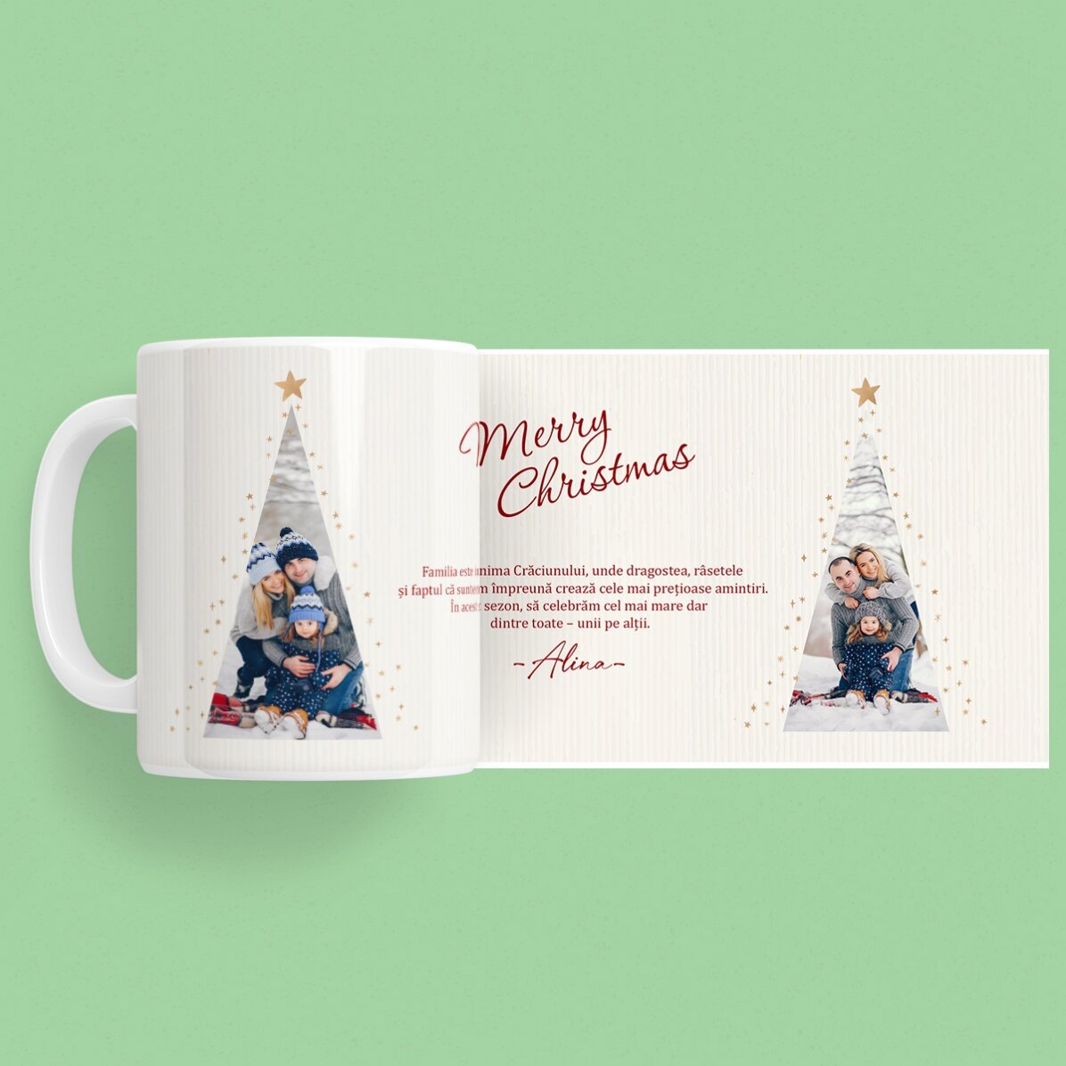 Personalised mug with text and 2 photos - Warm Christmas