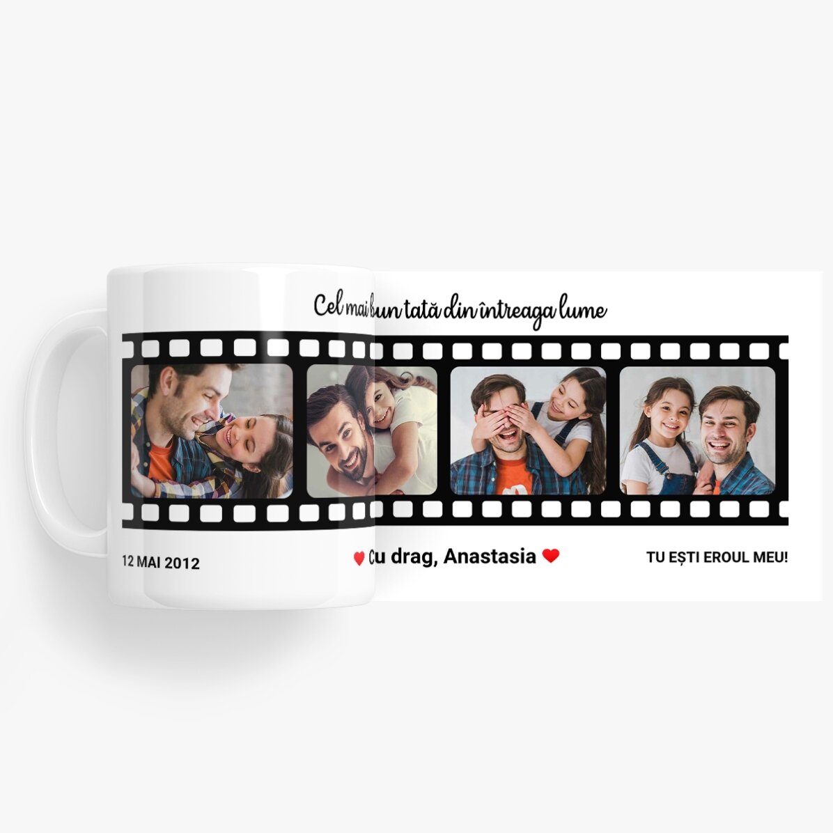 Gepersonaliseerde mok met tekst en 4 foto