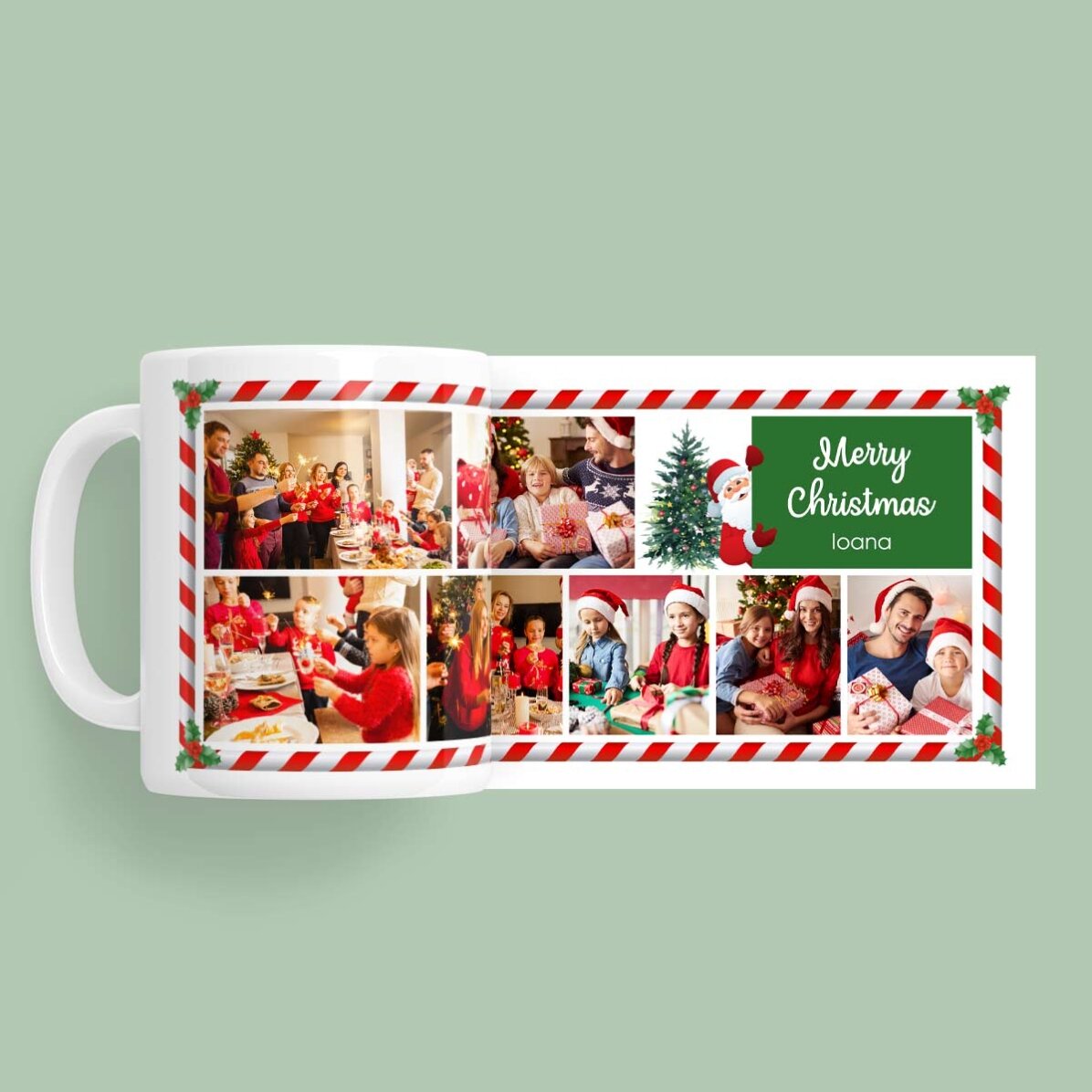 Personalised mug with text and 7 photos - Father Christmas