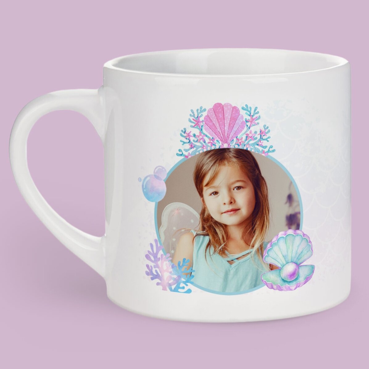 Personalised mug for children with photo and message - Mermaid